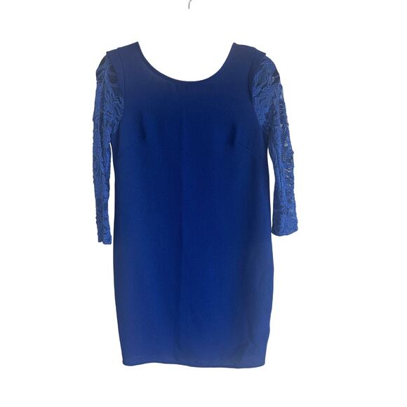 AKIRA Chicago Women's Lace Sleeve Bodycon Mini Dress S Open Back Royal Blue - Picture 6 of 14